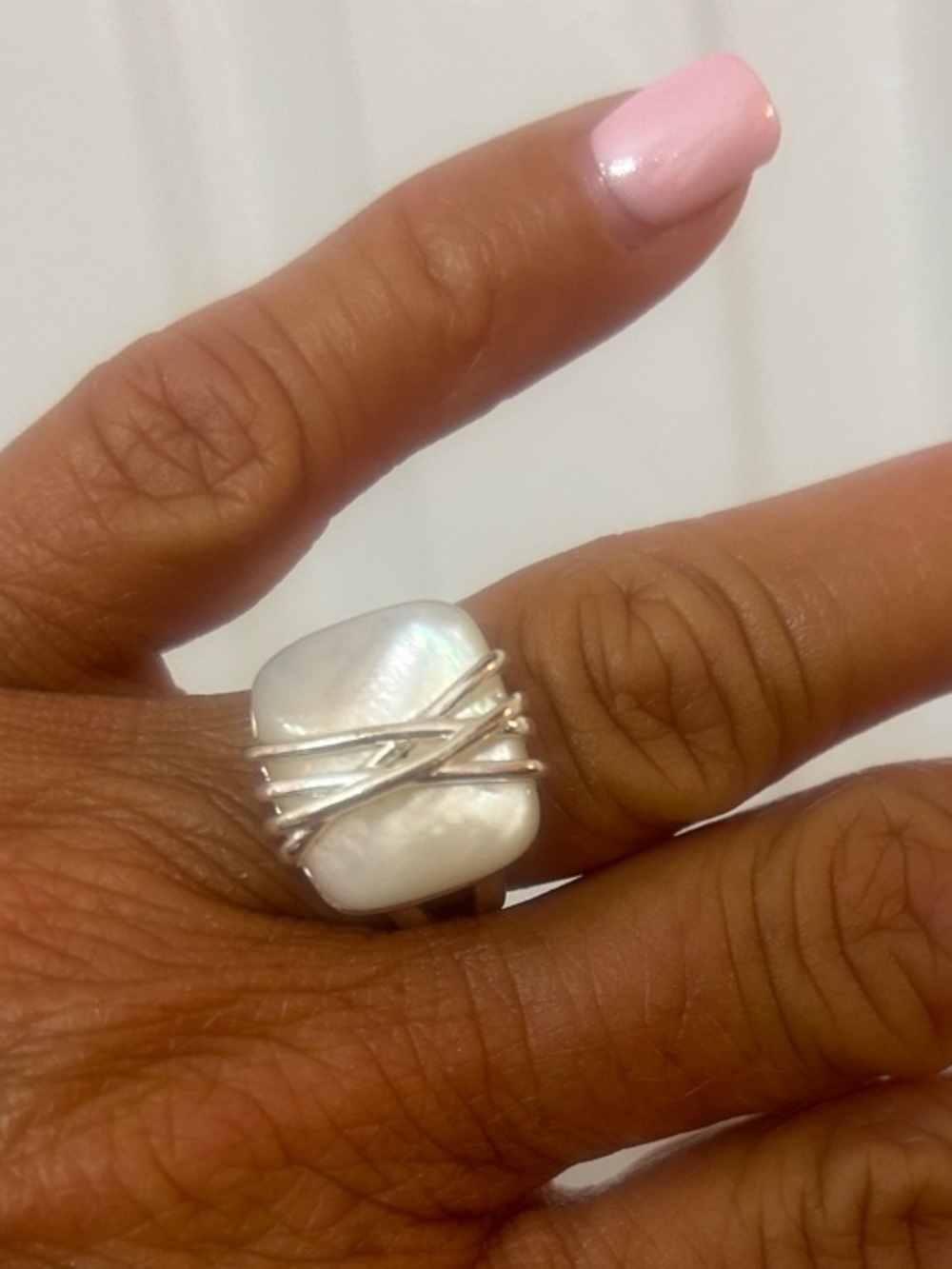 Freshwater Pearl Statement Ring in White with Silver Accent